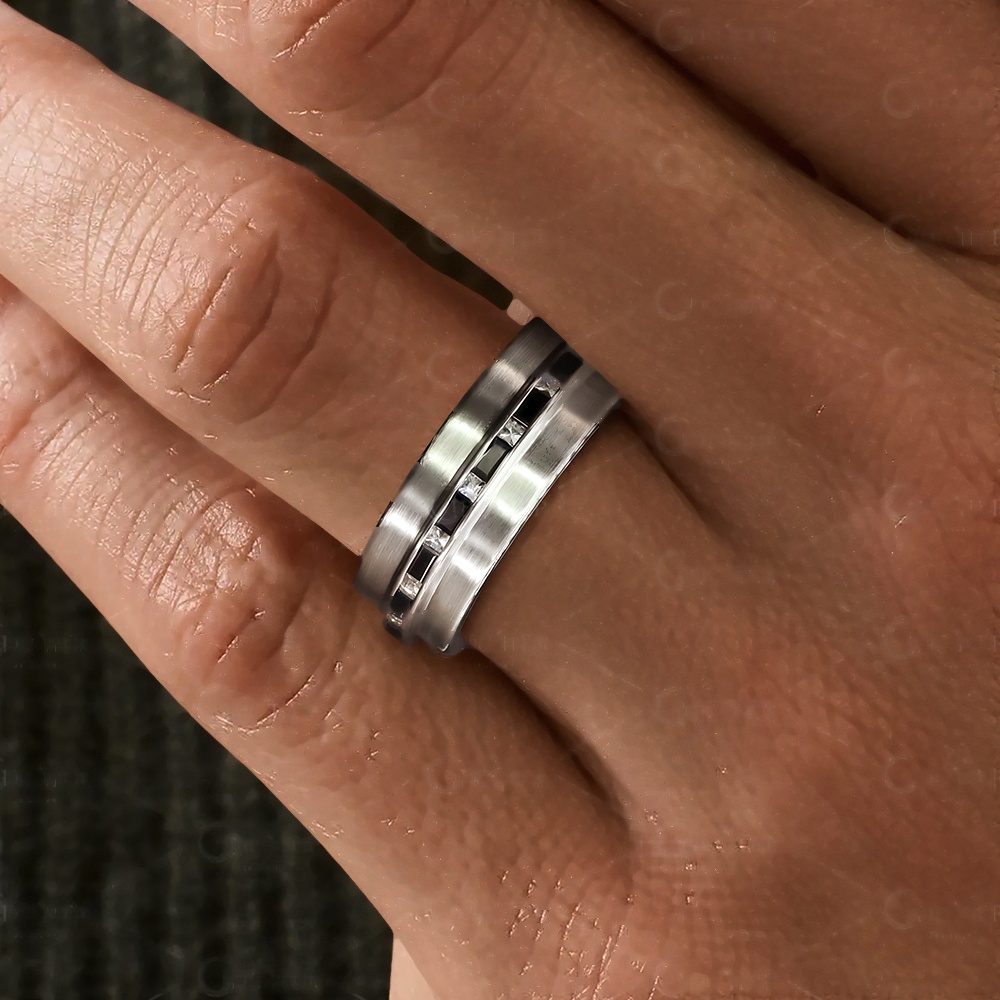 1.05ct Princess Cut White Sapphire Men's Wedding Band