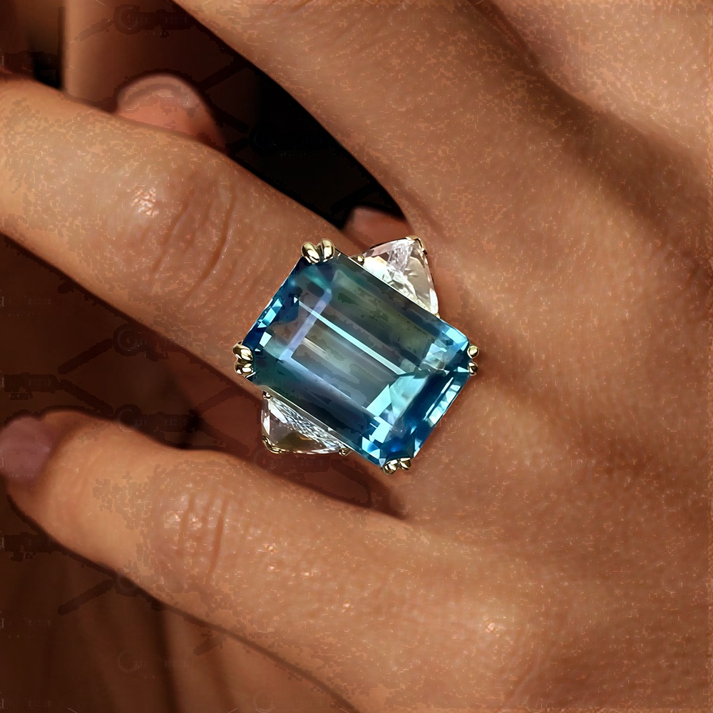 10ct Emerald Cut Aquamarine Sapphire Engagement Ring