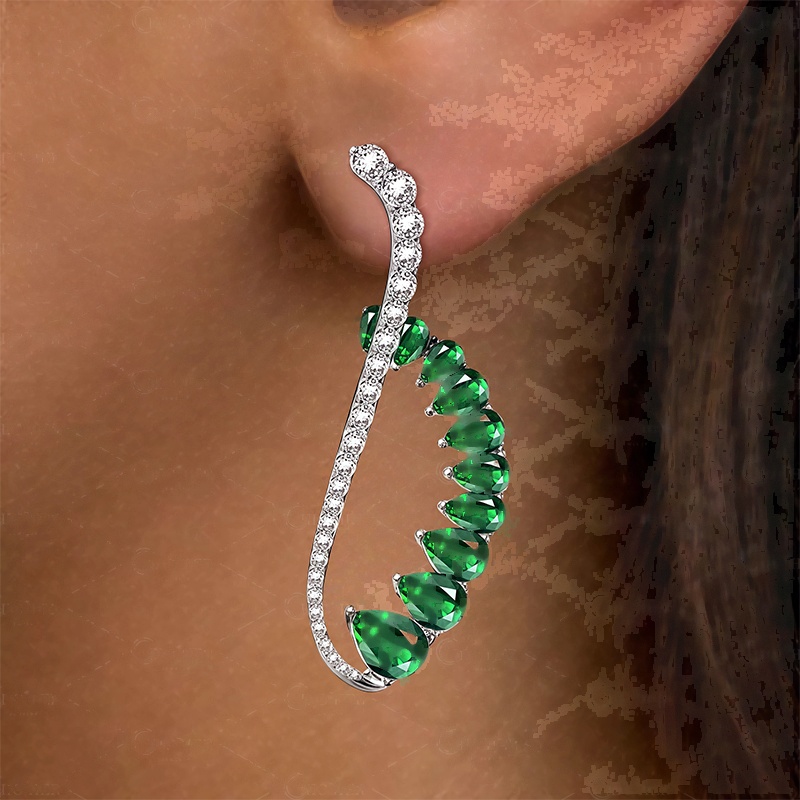 Pear Cut Emerald Sapphire Cuff Earrings