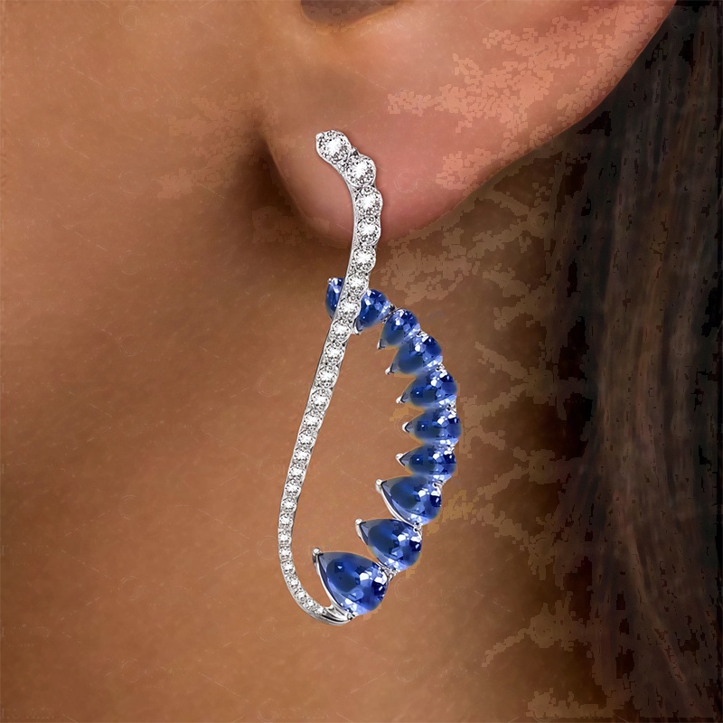  Pear Cut Blue Sapphire Cuff Earrings