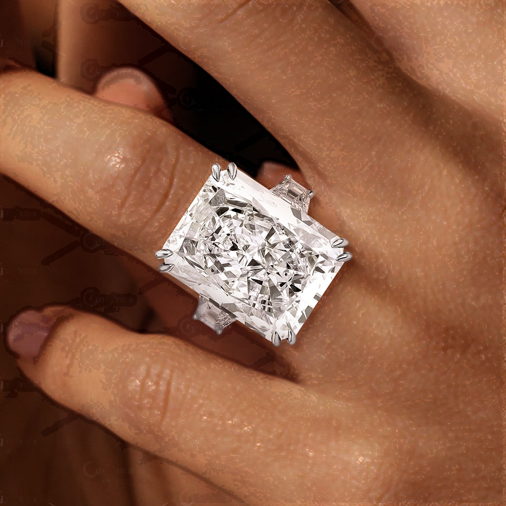 11.26ct Three-stone Radiant Cut White Sapphire Engagement Ring 