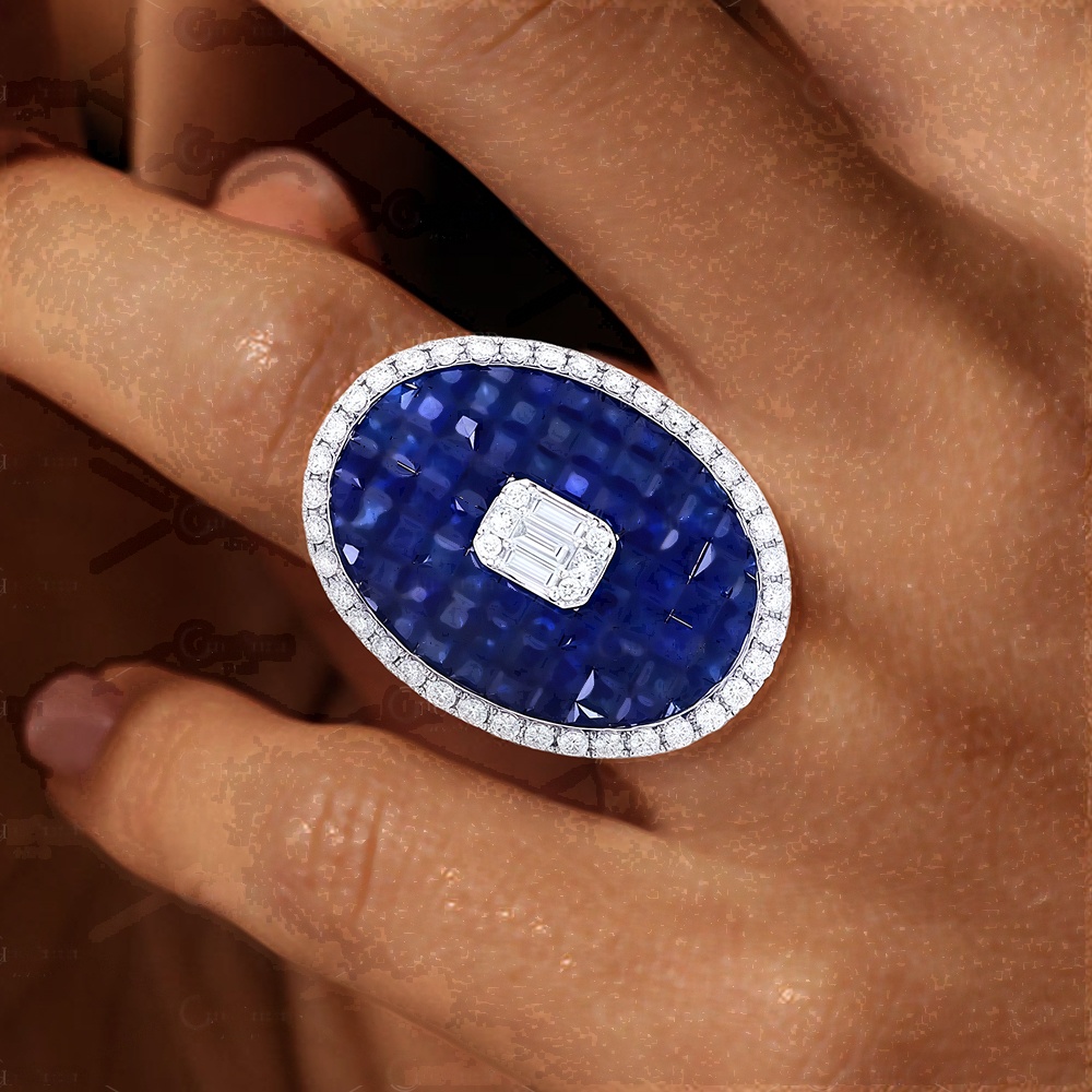 11ct Emerald Cut Blue Sapphire Cocktail Ring
