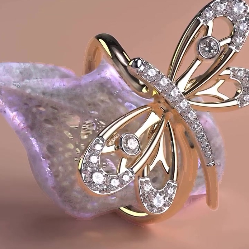14K Yellow Gold Butterfly Pavé White Sapphire Wedding Band