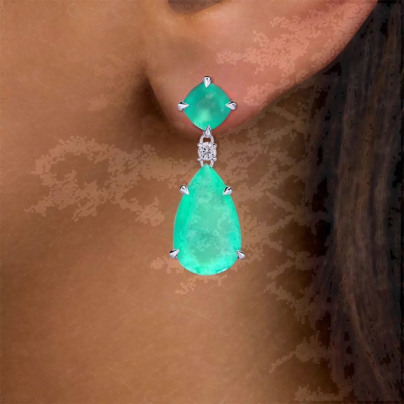 15ct Pear and Cushion Cut Green Gemstone Earrings