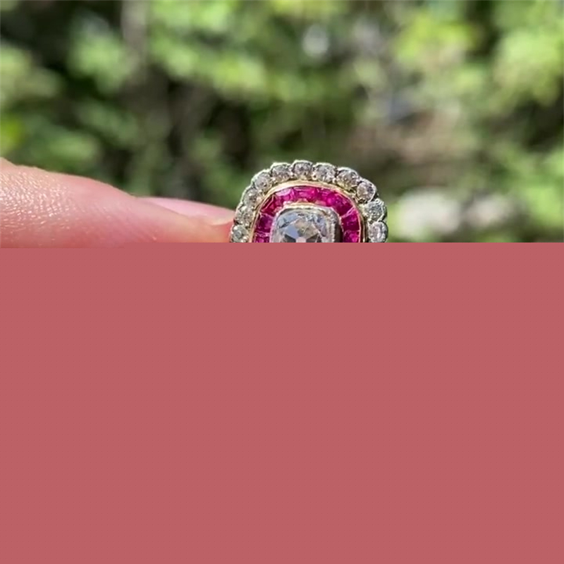 2ct Ruby Halo Cushion Cut White Sapphire Engagement Ring