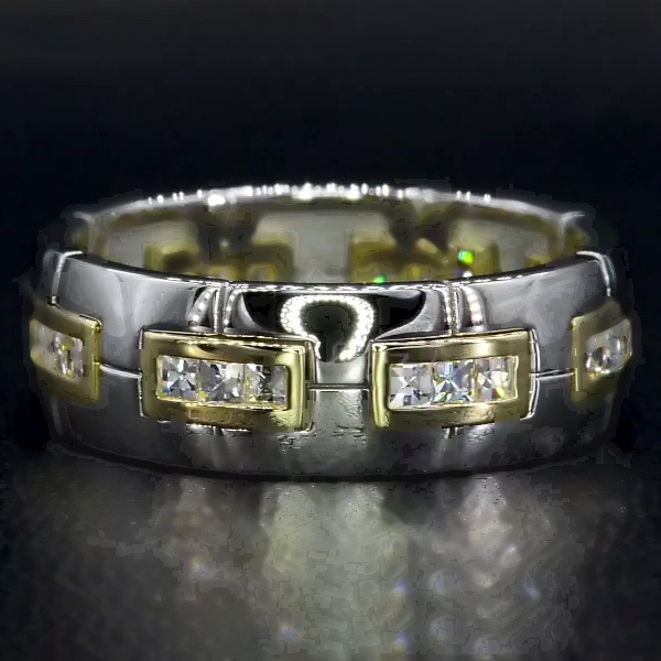 1.75ct Double Tone Princess Cut White Sapphire Men's Eternity Ring