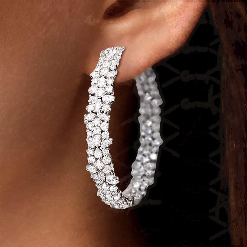 Mixed Shape White Sapphire Hoop Earrings