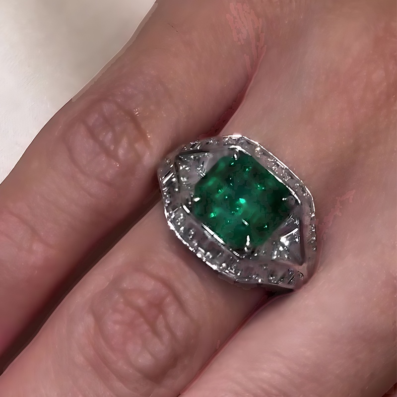 2.5ct Radiant Cut Emerald Sapphire Engagement Ring