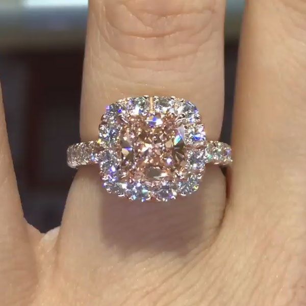 2ct  Halo Cushion Cut Pink Sapphire Engagement Ring