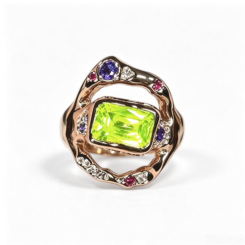2ct Emerald Cut Apple Green Sapphire Multicolor Setting Cocktail Ring