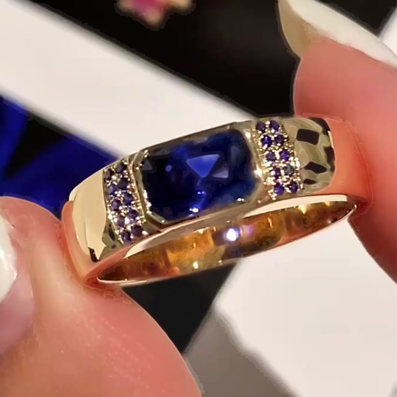 2ct Radiant Cut Blue Sapphire Men's Ring