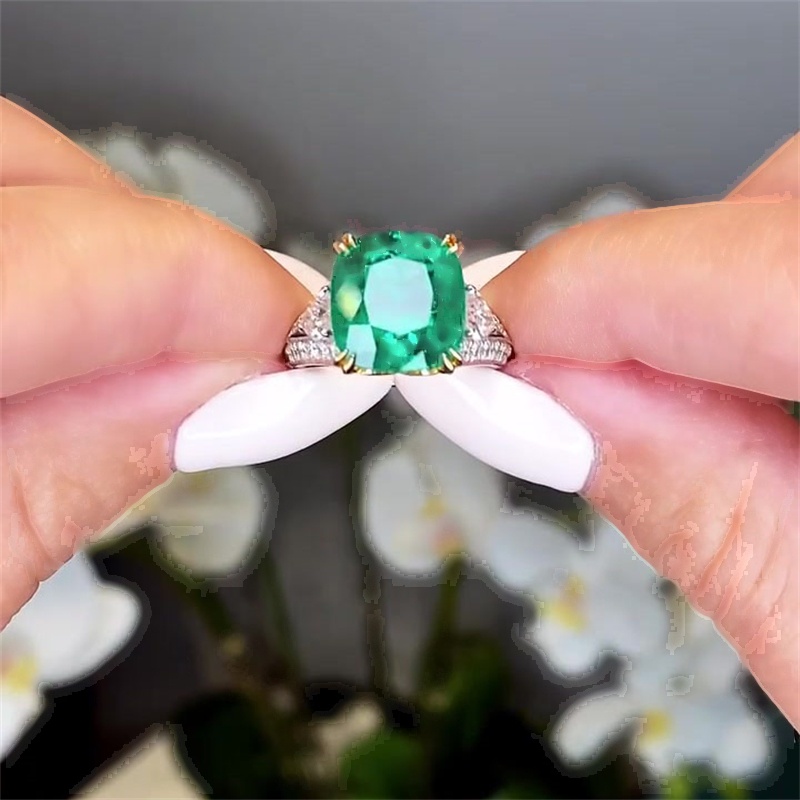 3.5ct Double Prong Cushion Cut Green Sapphire Engagement Ring