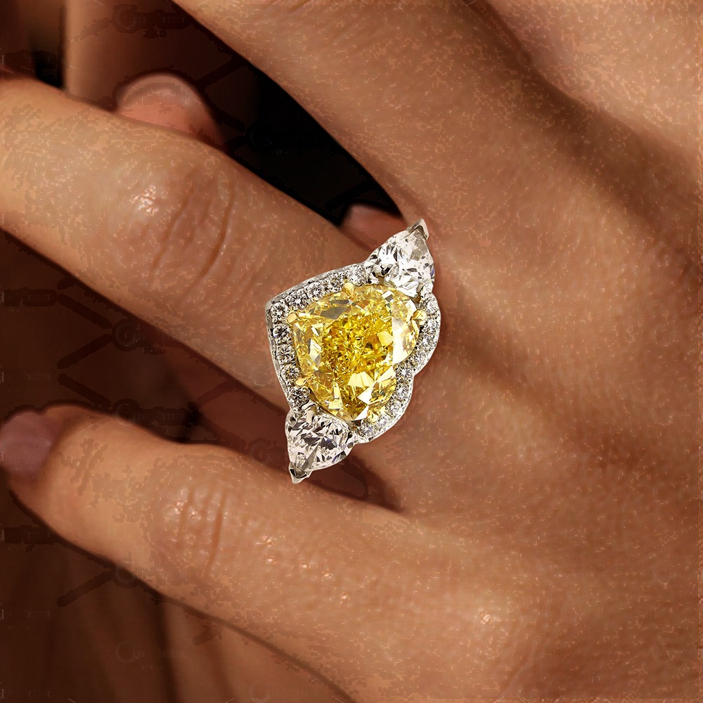 3.5ct  Fancy Yellow Sapphire Heart Cut Halo Engagement Ring