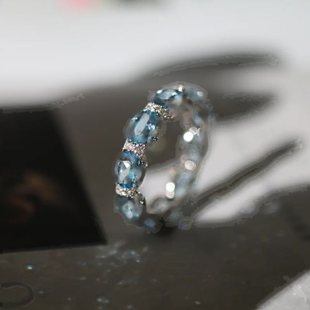 3.95ct Oval Cut Aquamarine Sapphire Eternity Wedding Band