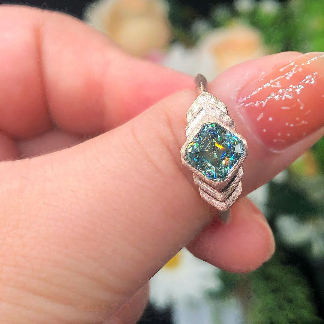 3ct Asscher Cut Green Sapphire Engagement Ring