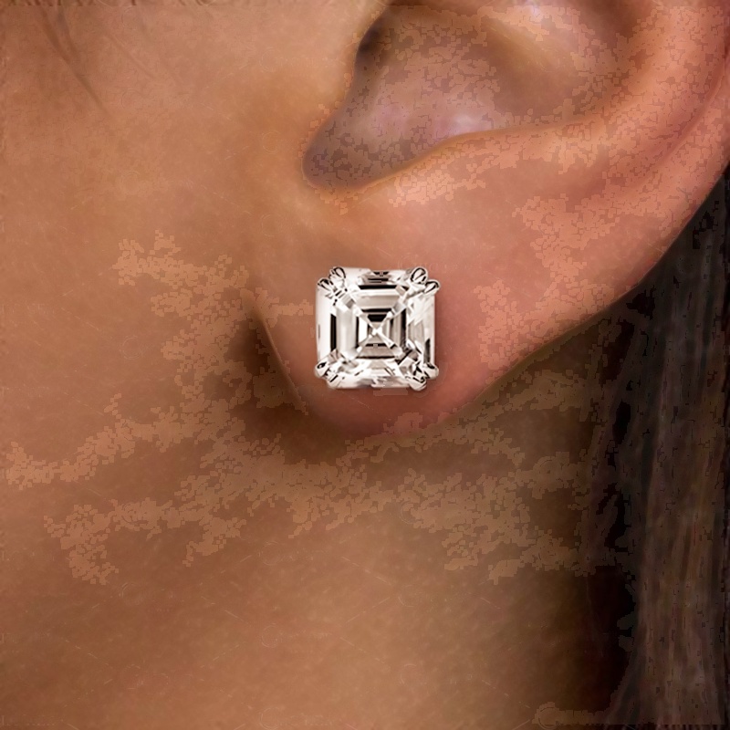3ct Double Prong Classic Asscher Cut Stud Earrings