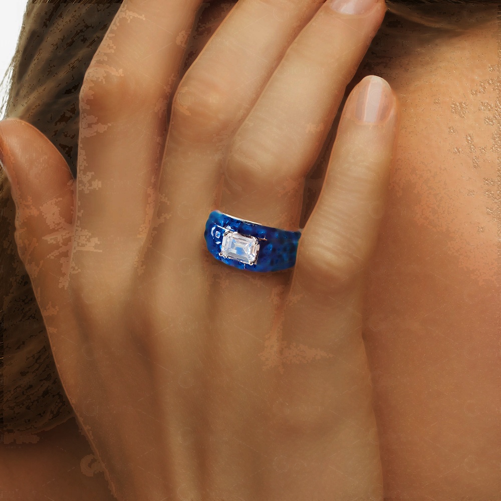 3ct Emerald Cut Blue Sapphire Cocktail Ring