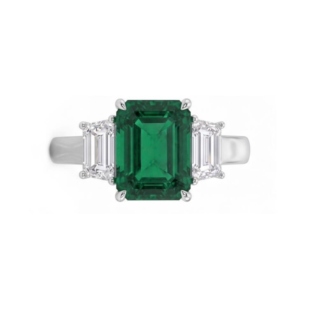 3ct Emerald Sapphire Three-Stone Engagement Ring