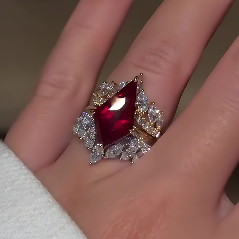 3ct Kite-cut Ruby Sapphire Engagement Ring Set / 3-Piece