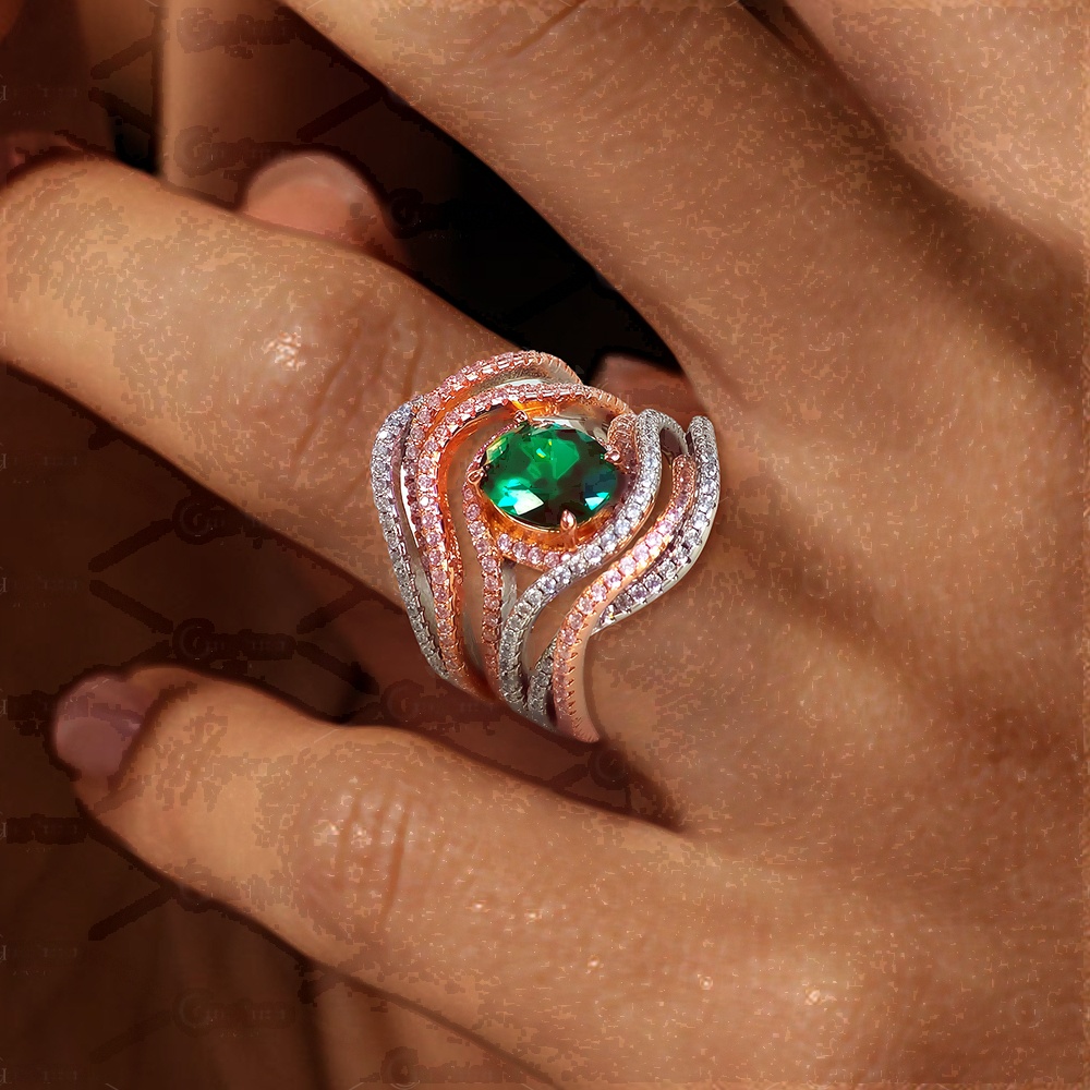3ct Oval Cut Emerald Sapphire Engagement Ring