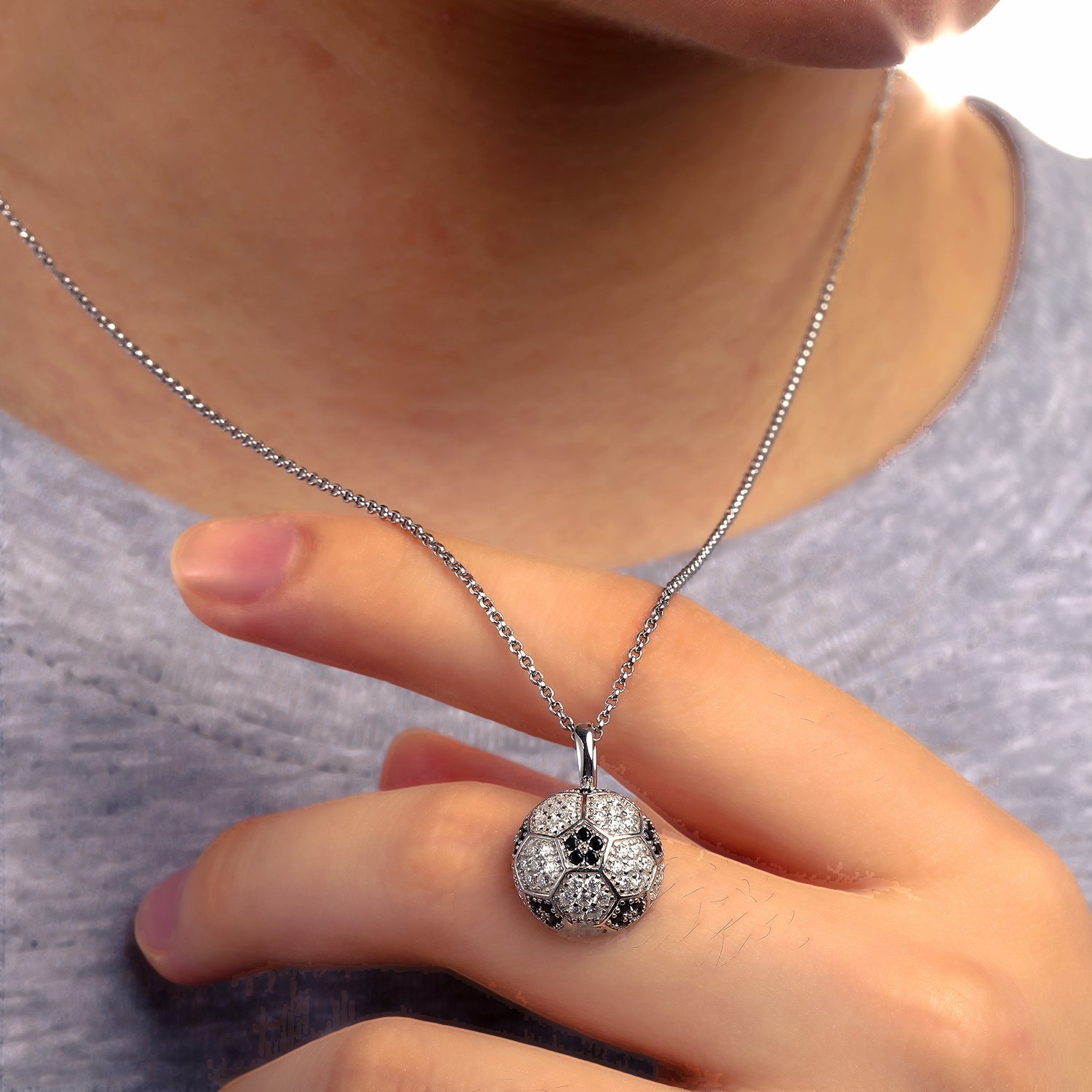3D Soccer Ball Sport Pendant Necklace (Platinum / Gold Options, Single Piece Sale)