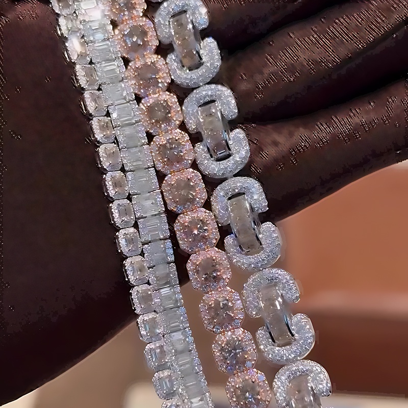 4-Style Iced Out White Sapphire Cuban Link Bracelet (Sold Individually)
