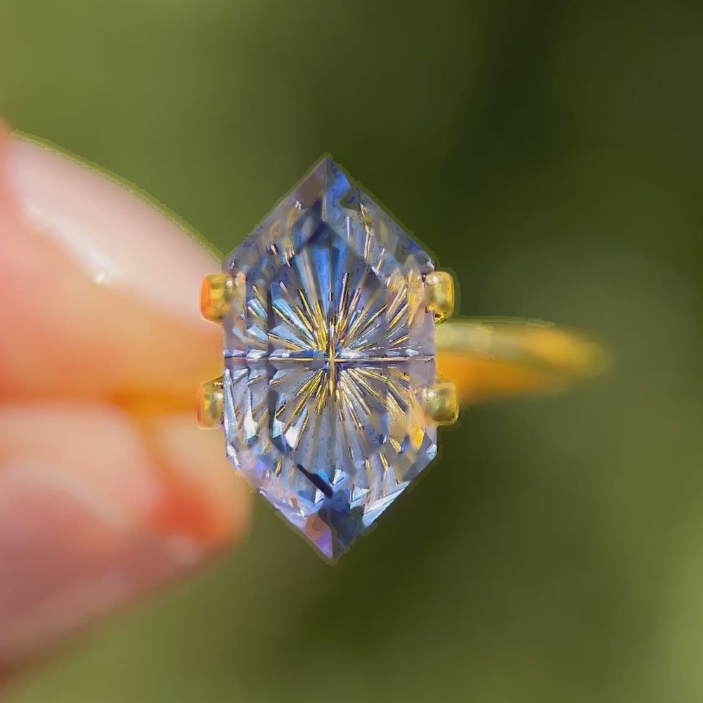 4.5ct Fantasy Cut Blue Sapphire Two Tone Solitaire Ring