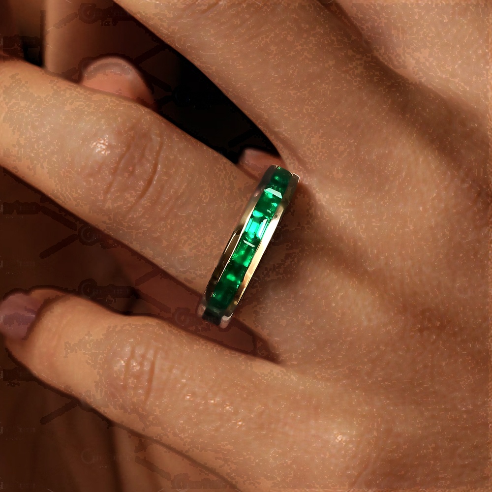 4.75ct Emerald Cut Emerald Green Wedding Band