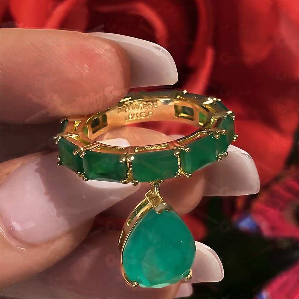 4.75ct Emerald Cut Green Sapphire Eternity Ring 
