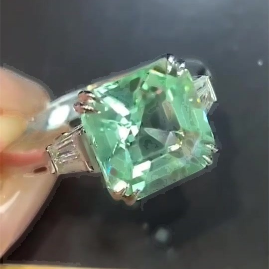7ct Asscher Cut Green Sapphire Engagement Ring