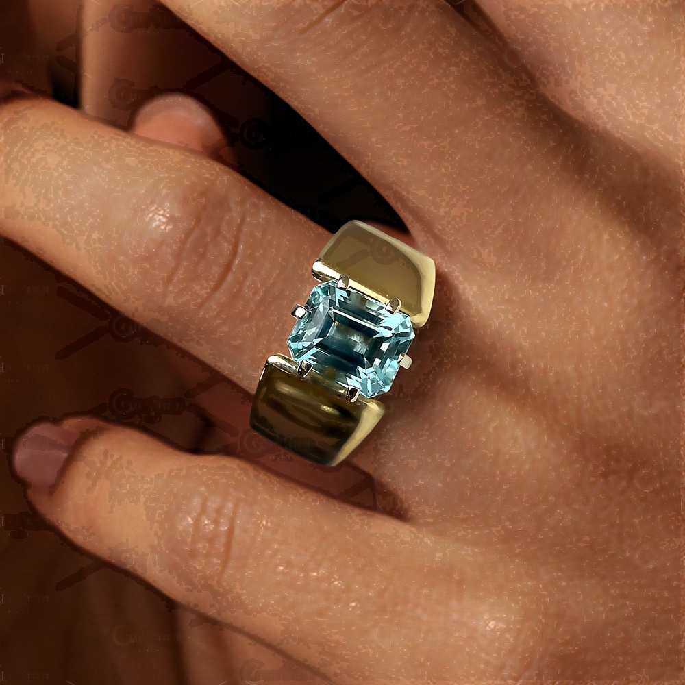 4ct Emerald Cut Aquamarine Sapphire Engagement Ring
