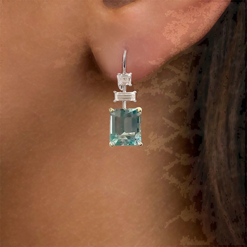 Emerald Cut Aquamarine Drop Earrings