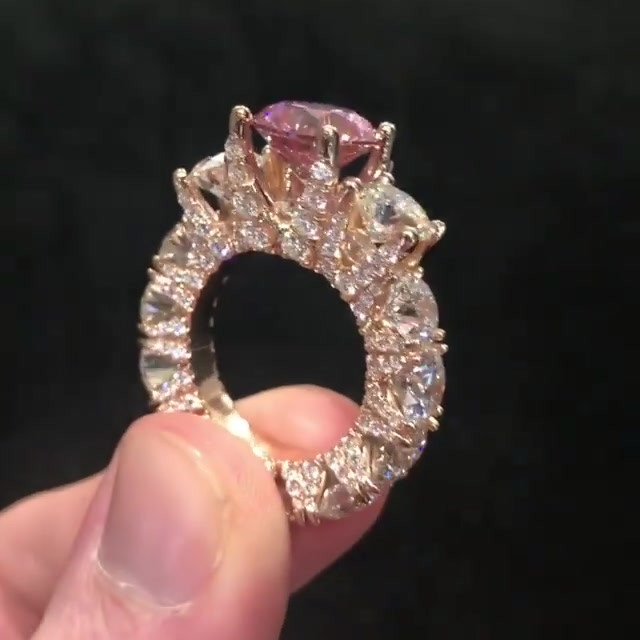 4ct Hip Hop Round Cut Pink Sapphire Cocktail Ring