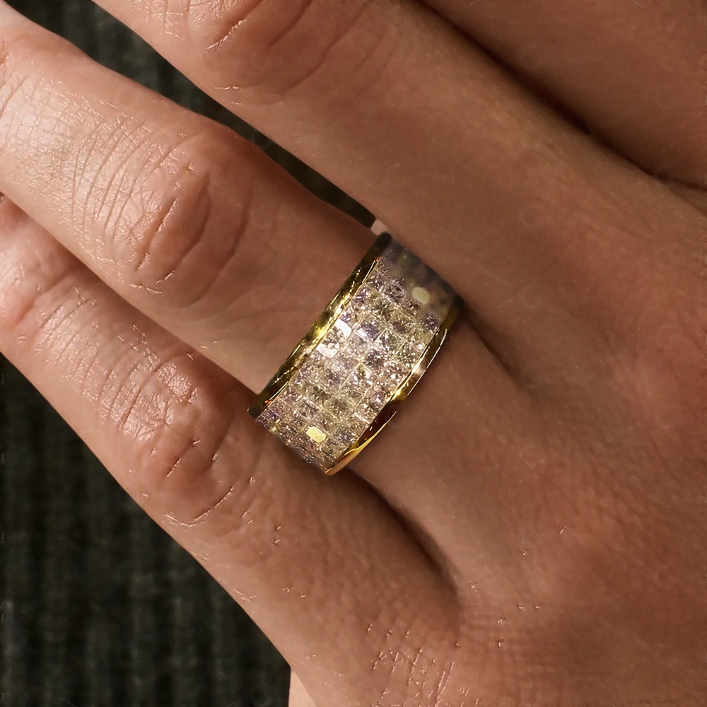 3.75ct Four-row Princess Cut White Sapphire Men's Eternity Ring
