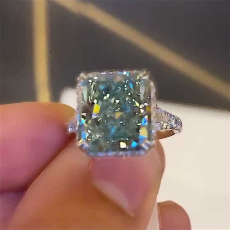 4ct Radiant Cut Fancy Green Sapphire Engagement Ring