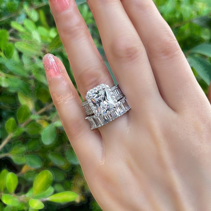 4ct Radiant Cut White Sapphire Wedding Ring Set