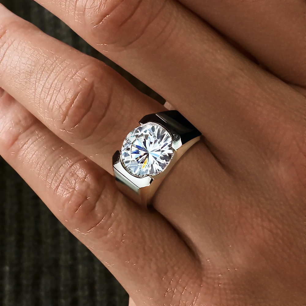 4ct Round Brilliant Cut White Sapphire Men's Engagement Ring