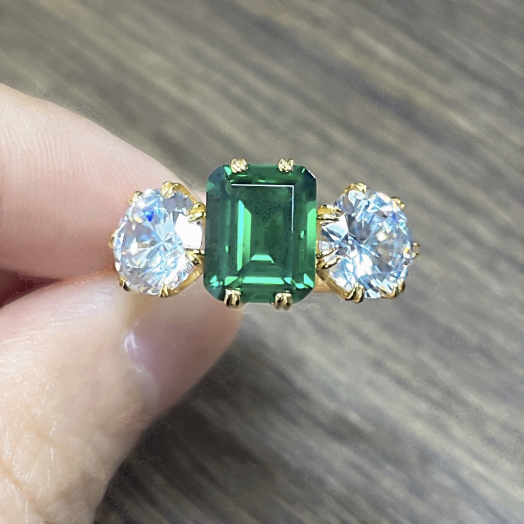 4ct Three-stone Emerald Sapphire Engagement Ring