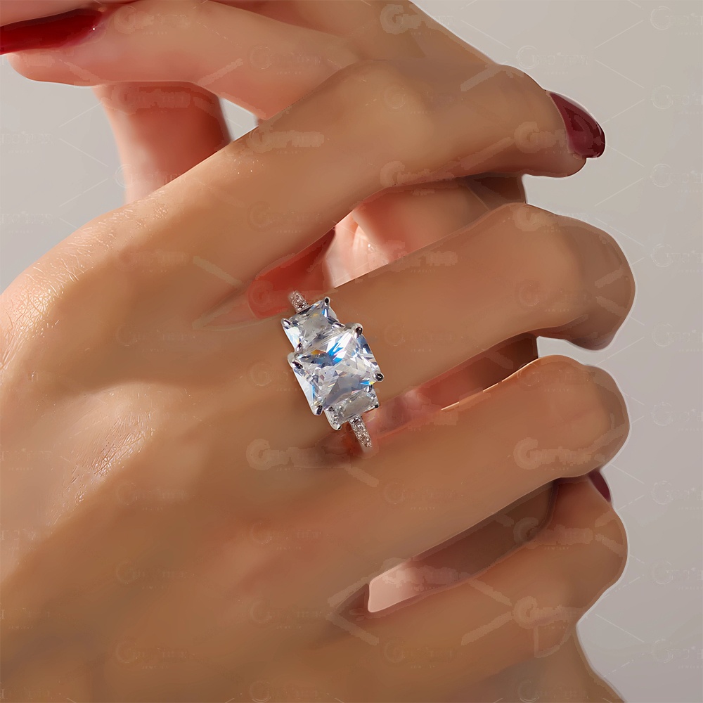 4ct Three-stone Radiant Cut White Sapphire Engagement Ring