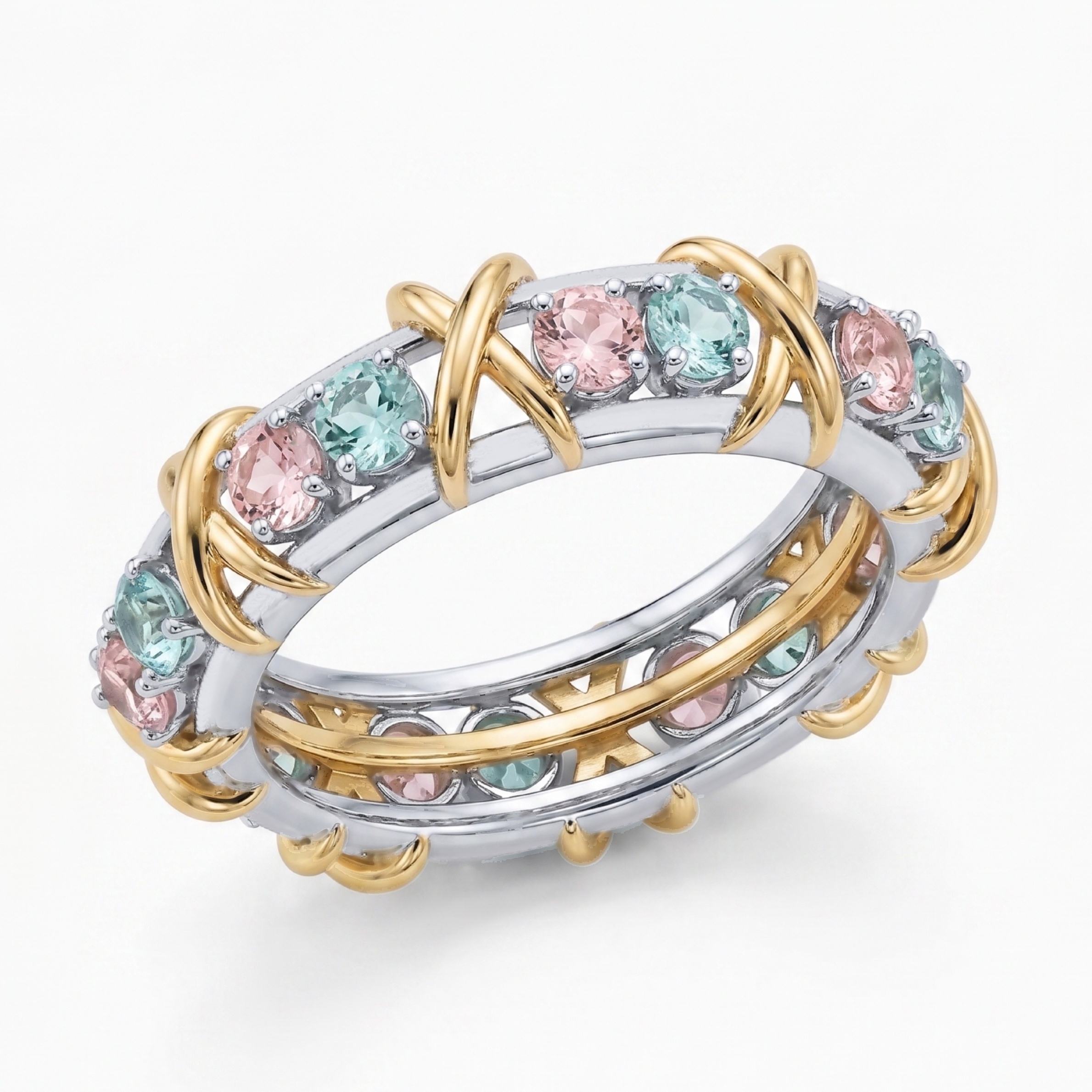 Luxury 16-stone Pink & Aquamarine Sapphire Band