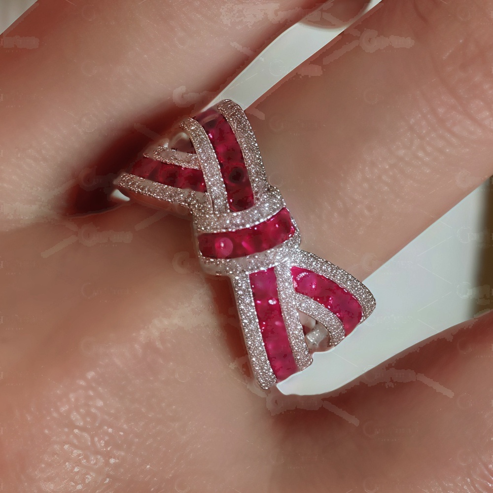5ct Bow Knot Design Ruby Sapphire Eternity Ring