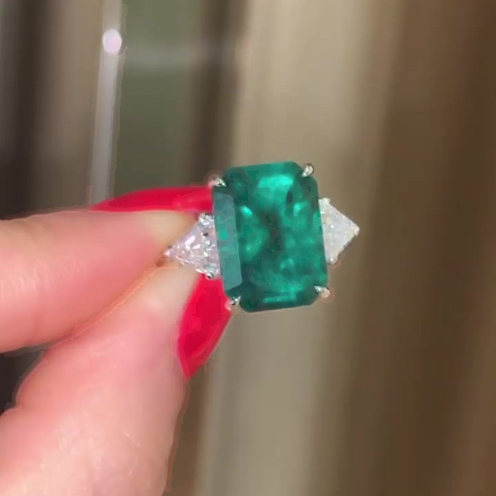 7ct Emerald Cut Emerald Green Sapphire Engagement Ring