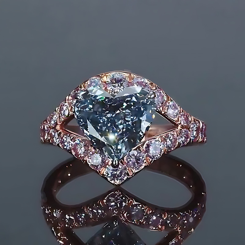 5ct Heart Cut Aquamarine Sapphire Halo Engagement Ring