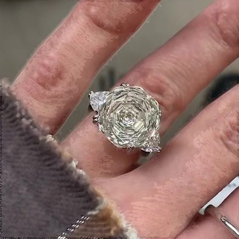 5ct Rose Cut White Sapphire Three-Stone Engagement Ring