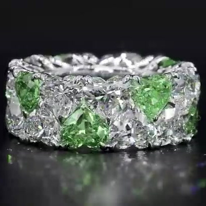 6.35ct Love Heart White&Green Sapphire Eternity Ring Band
