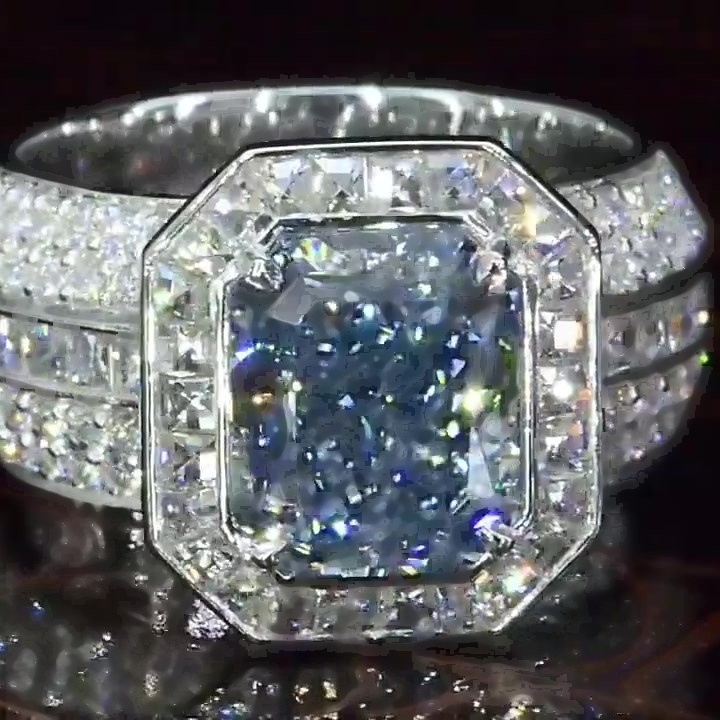 6ct Emerald Cut Fancy Blue Sapphire Engagement Ring