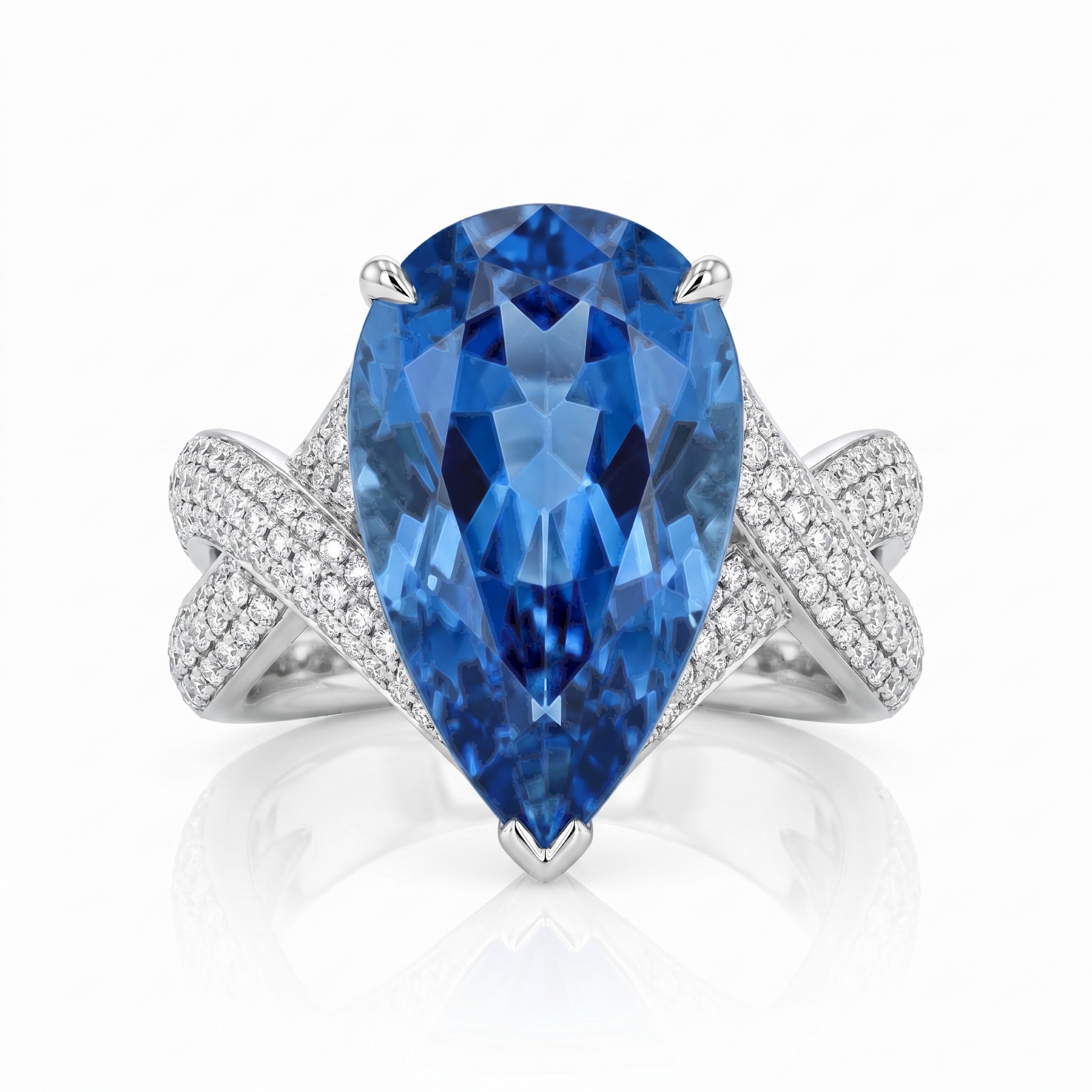 6ct Pear Cut Blue Sapphire Engagement Ring