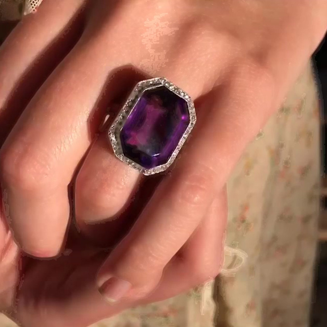 7ct Art Deco Emerald Cut Amethyst Sapphire Engagement Ring