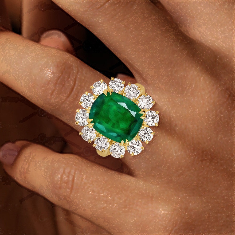 5ct Halo Cushion Cut Created Emerald Sapphire Engagement Ring