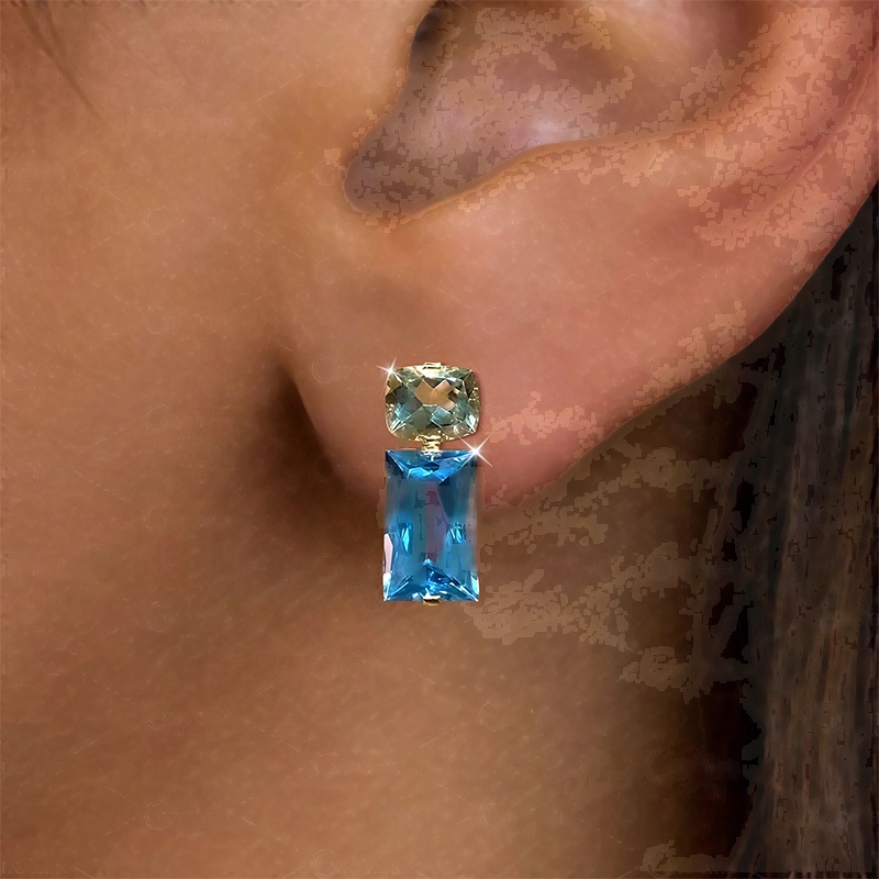 Cushion&Baguette Cut Aquamarine Sapphire Drop Earrings